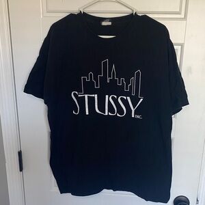 Stussy Black Tee with White Skyline Logo